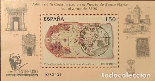Stamps: Hojita bloque / Tarjeta / Sello Espa&ntilde;a - V Centenario del Mapa de Juan de la Cosa (1500-2000) -