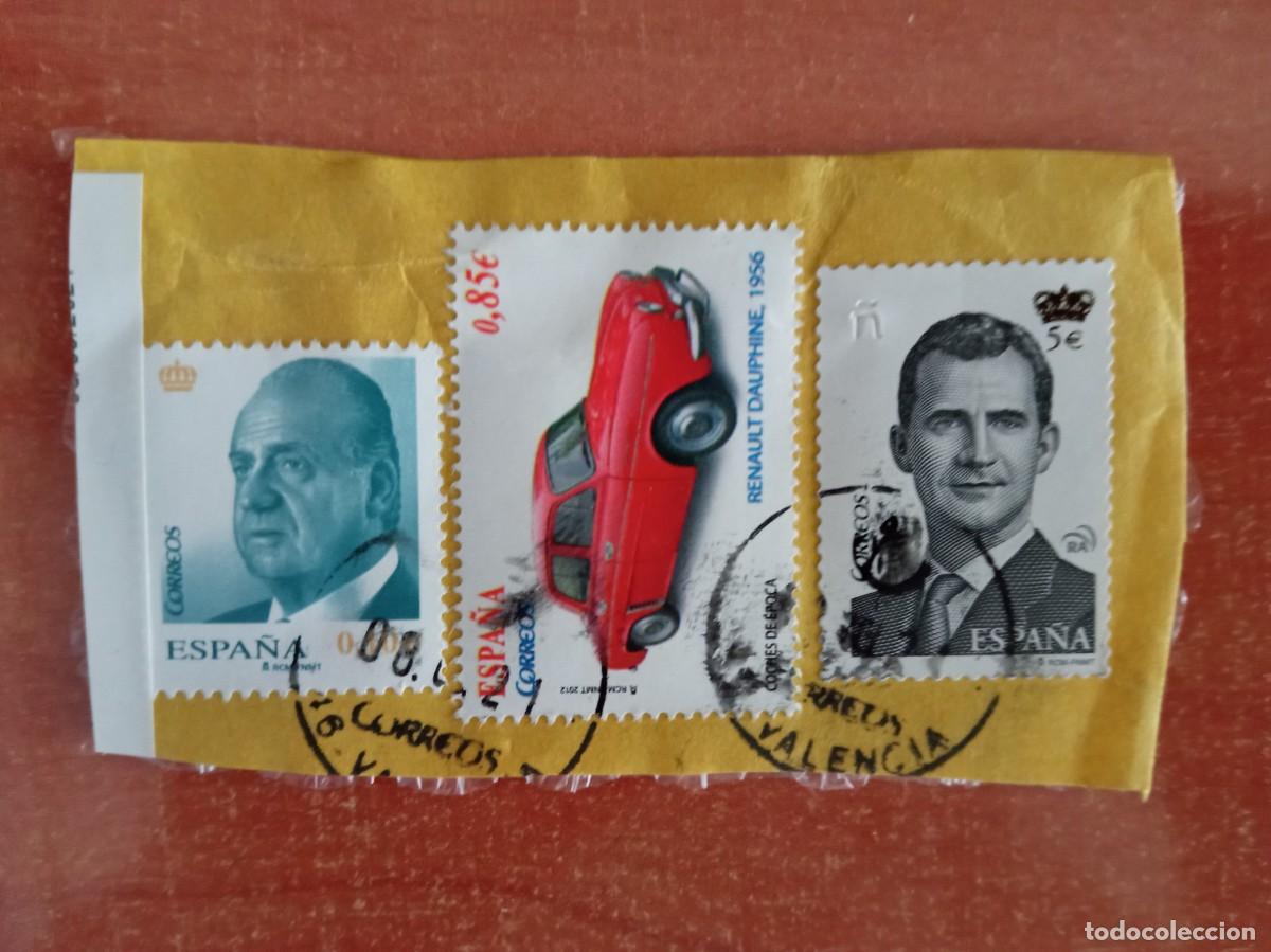 Sellos: 3 SELLOS ESPA&Ntilde;OLES, RENAULT DAUPHINE Y 2 MAS, PEGADOS Y MATASELLADOS
