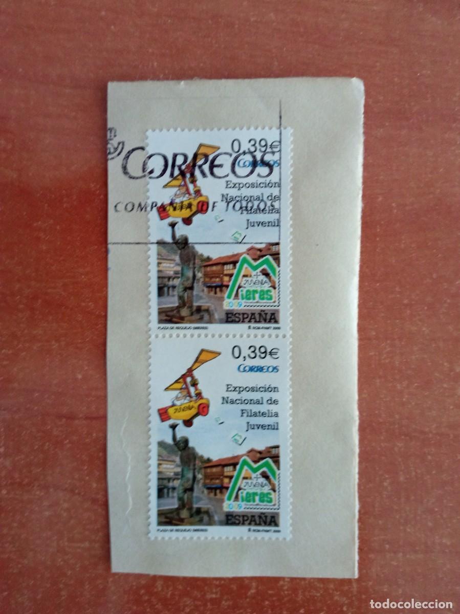 Sellos: 2 SELLOS JUVENIA MIERES, PEGADOS, UNO MATASELLADO Y OTRO SIN MATASELLAR