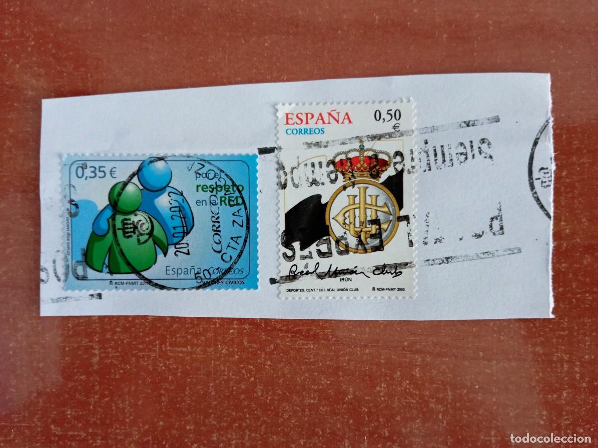 Sellos: 2 SELLOS ESPA&Ntilde;OLES PEGADOS Y MATASELLADOS