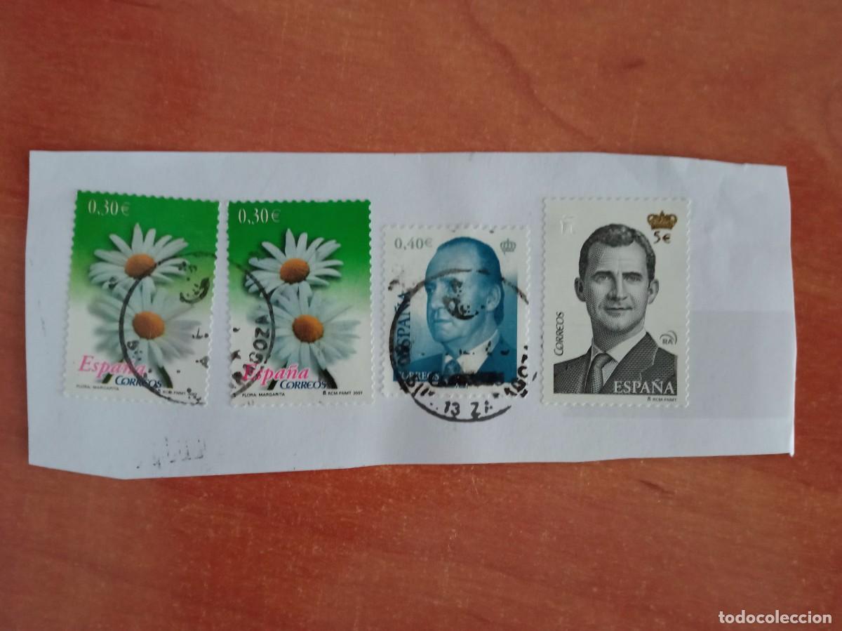 Sellos: 4 SELLOS ESPA&Ntilde;OLES PEGADOS Y MATASELLADOS