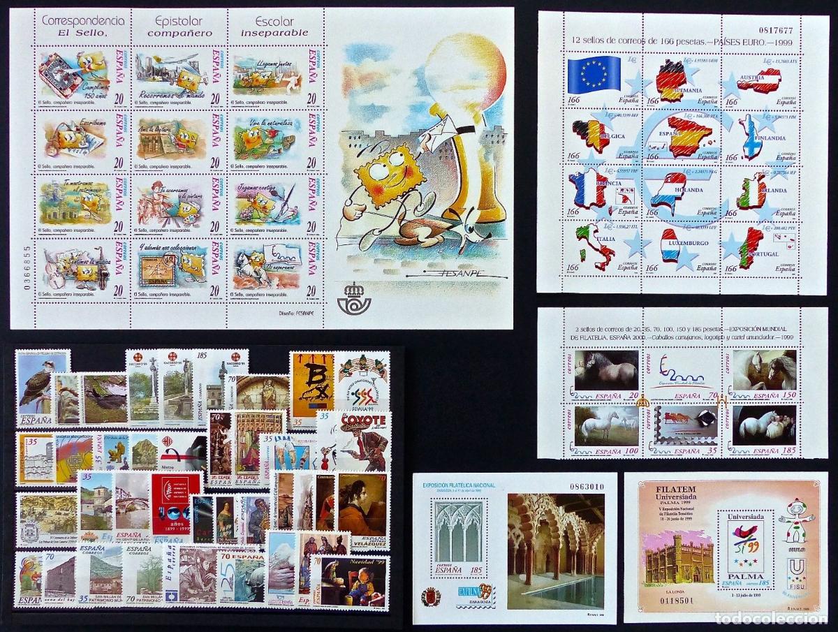 Briefmarken: Oferta sellos a&ntilde;o 1999 completo y nuevo sin fijasello &frac12; pliego caballos