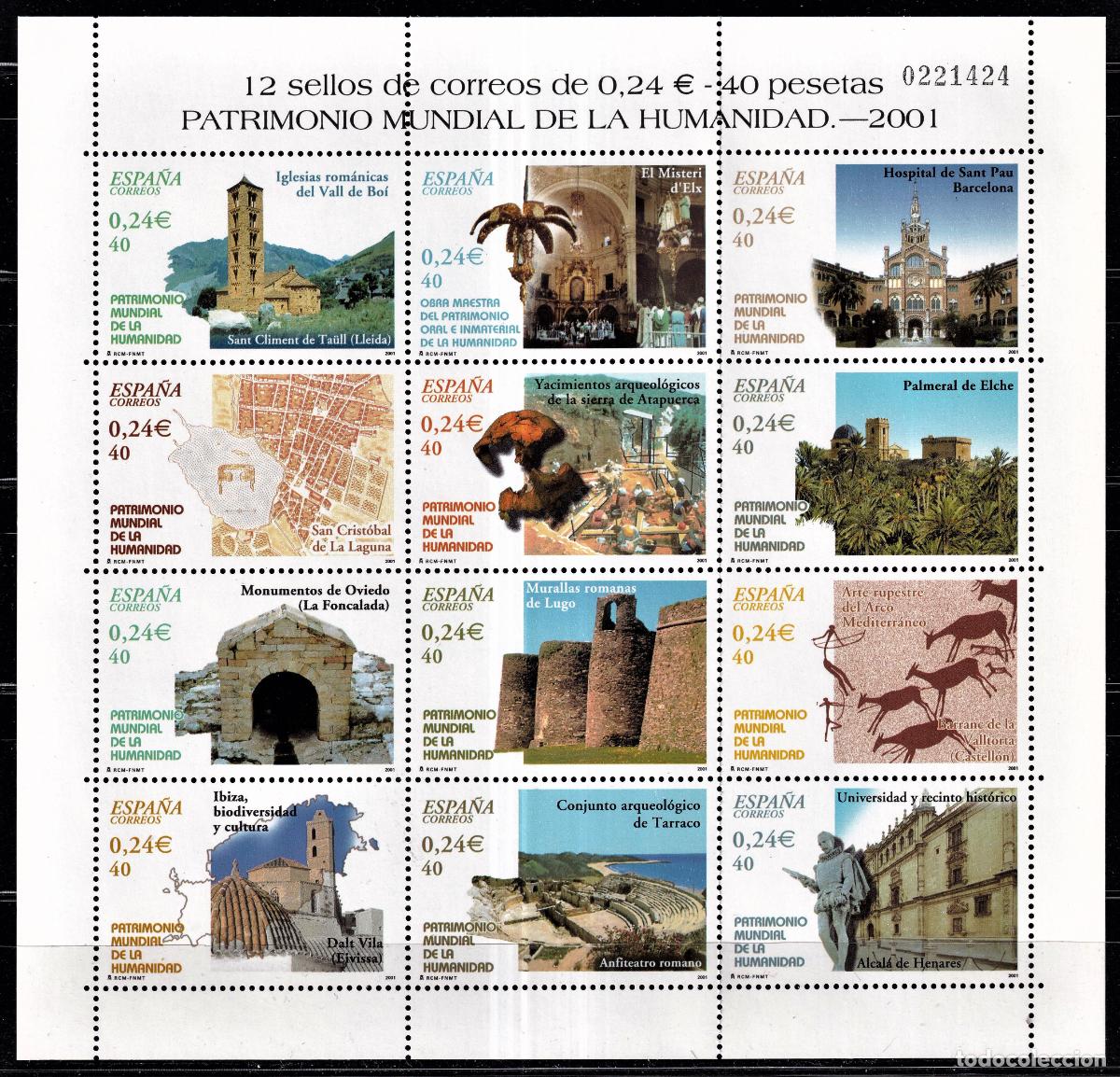 Stamps: Oferta sellos en euros a&ntilde;o 2001 edifil 3843/54 en nuevo con gran descuento sobre facial