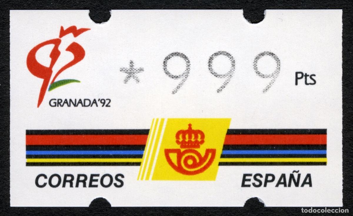 Sellos: ESPA&Ntilde;A 1993 &middot; ATM KL&Uuml;SSENDORF &middot; *999 PESETAS (4 D&Iacute;GITOS+N&ordm;) RARO &middot; GRANADA'92, EXP. FILATELIA #A0042