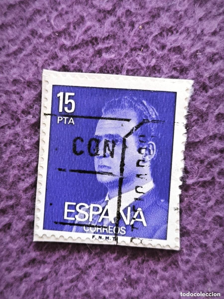 Briefmarken: Sello Espa&ntilde;a 15 Pesetas Juan Carlos I Cl&aacute;sico Azul Para Coleccionistas De Filatelia