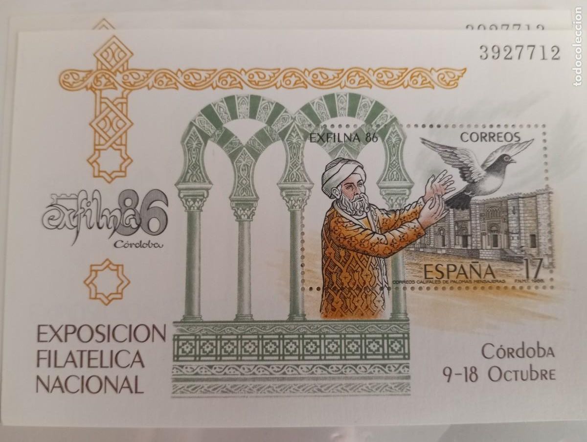 Sellos: ESPA&Ntilde;A, 1986, EXFILNA, PALOMAS MENSAJERAS