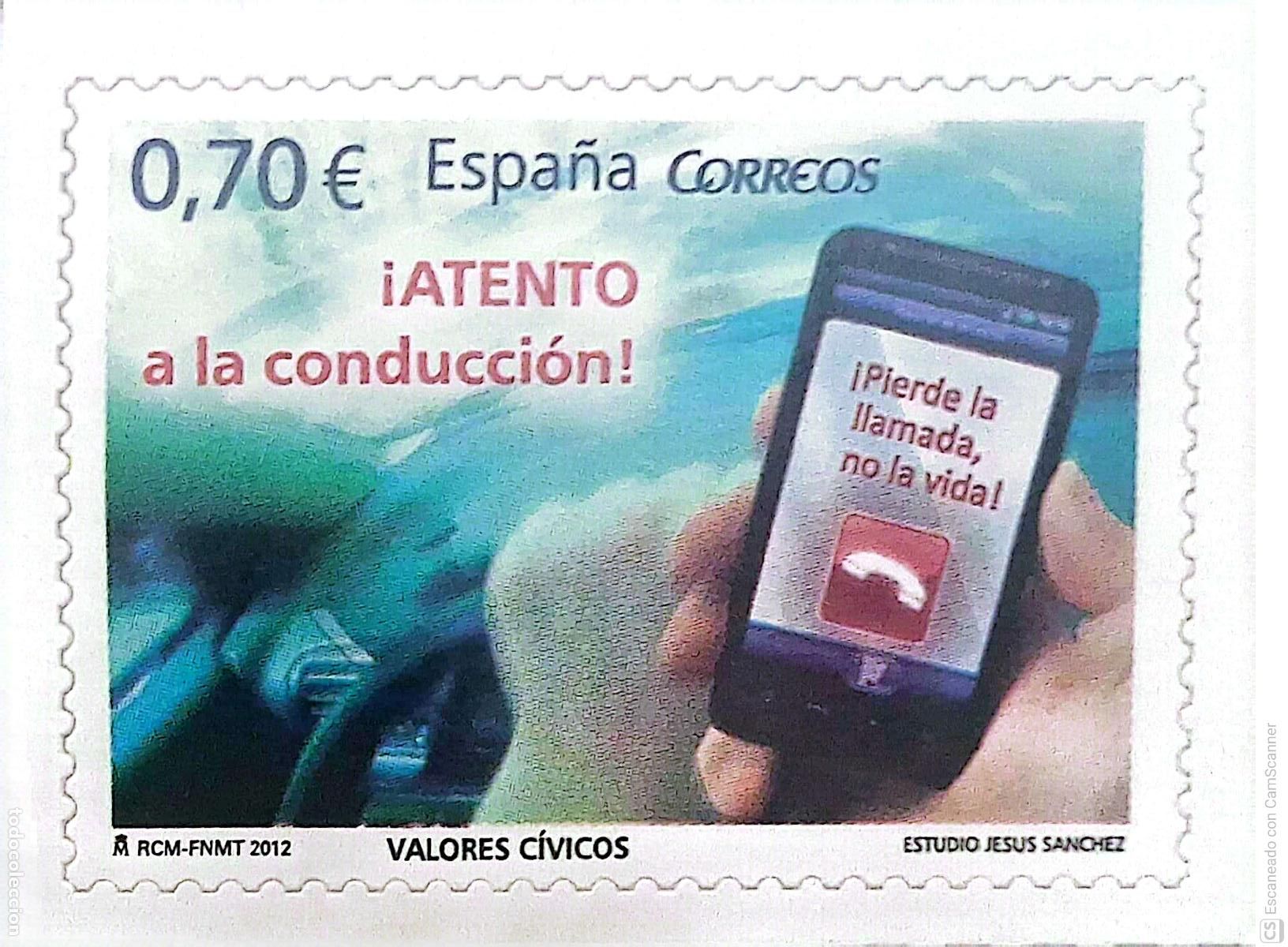 Sellos: Espa&ntilde;a. 4698 Valores C&iacute;vicos: &iexcl;Atento a la conducci&oacute;n!. 2012. Sellos nuevos y numeraci&oacute;n Edifil