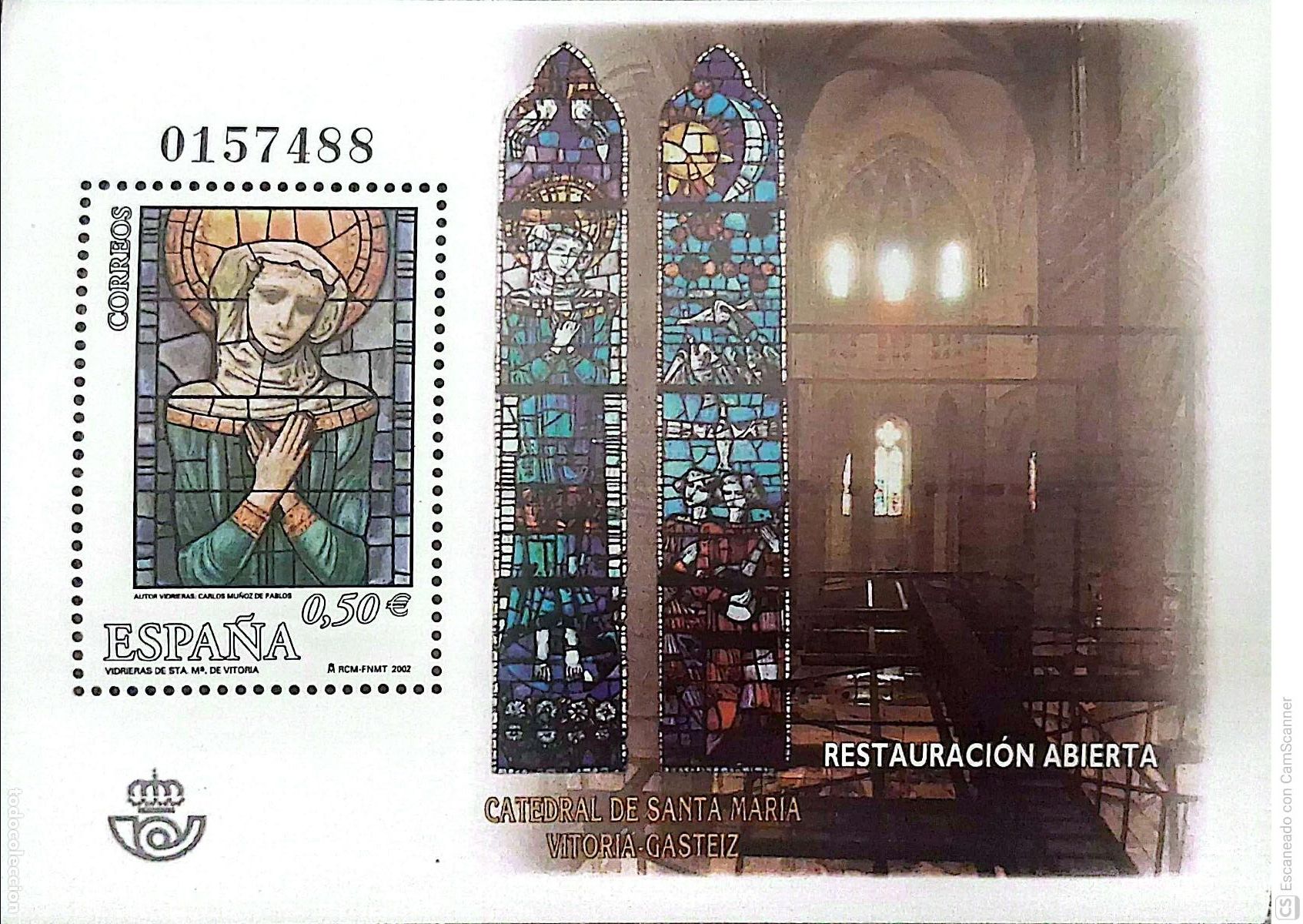 Sellos: Espa&ntilde;a. 3954 HB Nave Central y vidrieras de la Catedral de Vitoria. 2002. Sellos nuevos y numeraci&oacute;n