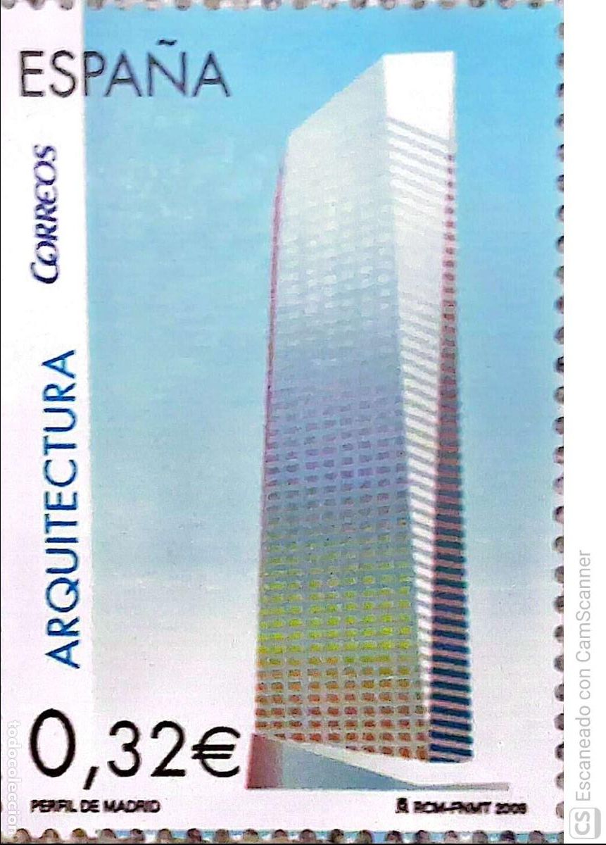 Sellos: Espa&ntilde;a. SH4507A Arquitectura: Torre Cristal del Paseo Castellana (Madrid), con 249 m. de altura. 2