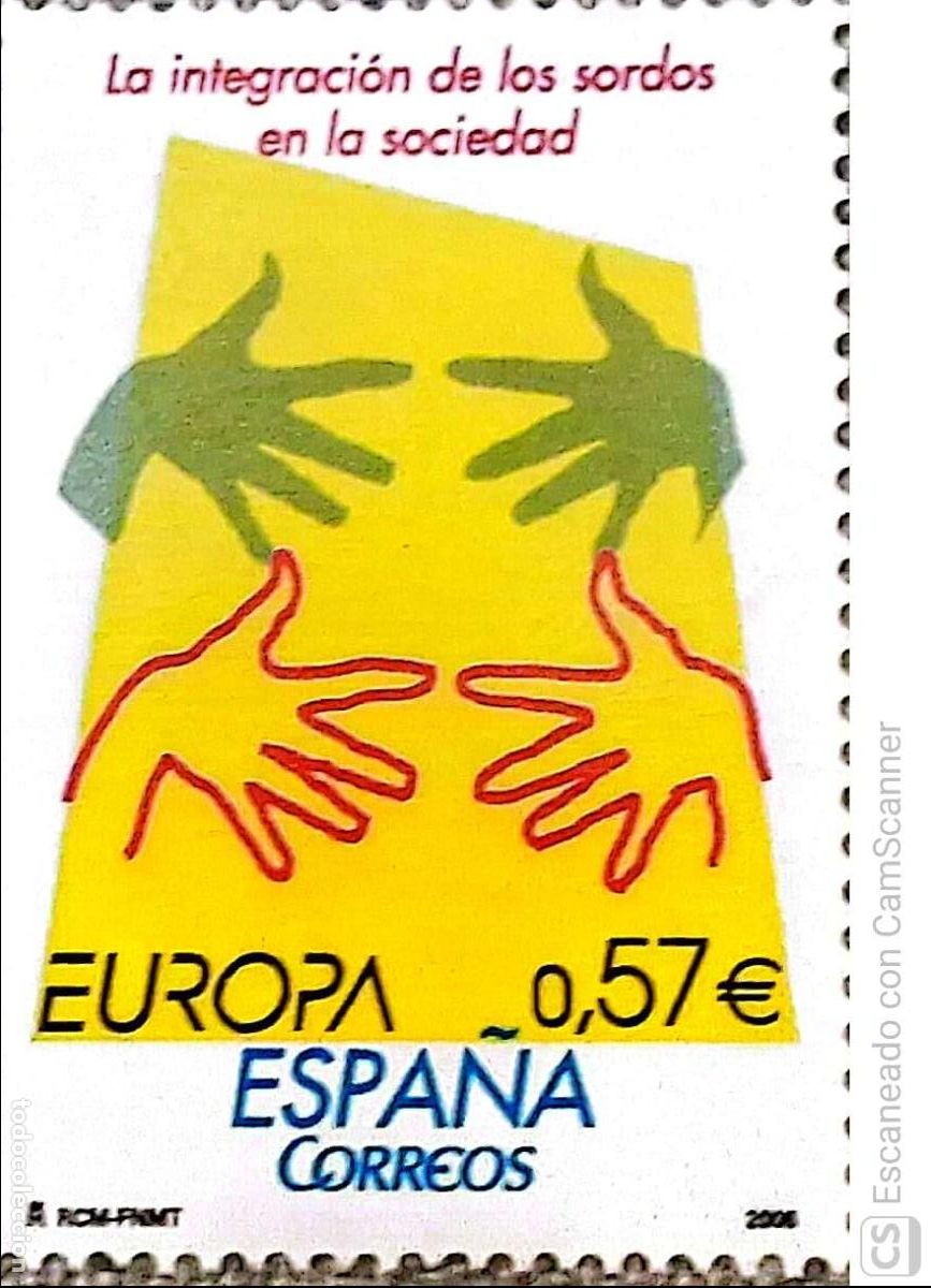 Sellos: Espa&ntilde;a. 4262 Europa. Integraci&oacute;n de los sordos en la sociedad: Lenguaje de signos. 2006. Sellos nu