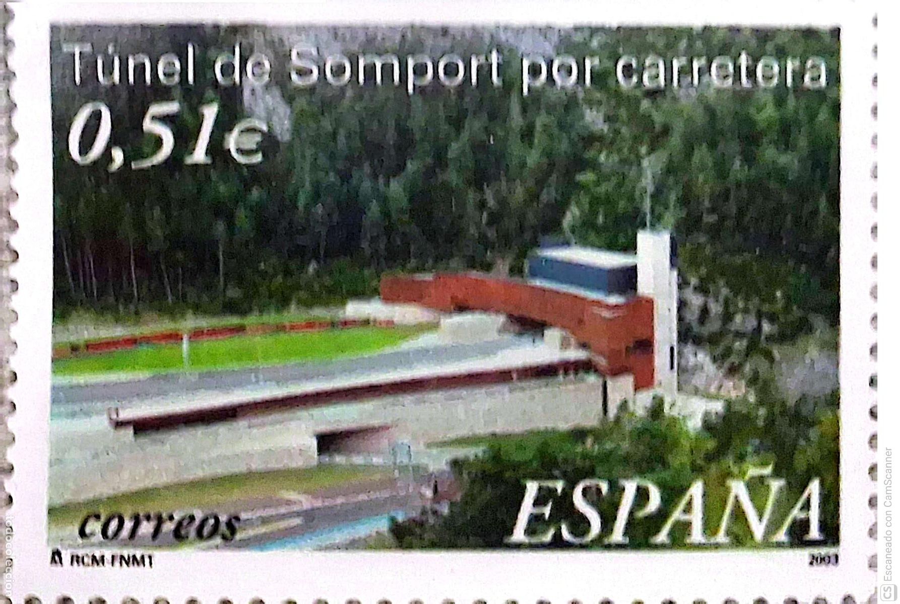 Sellos: Espa&ntilde;a. 3957 T&uacute;nel de Somport por carretera entre Canfranc y Valle de Aspe. 2003. Numeraci&oacute;n Edifi