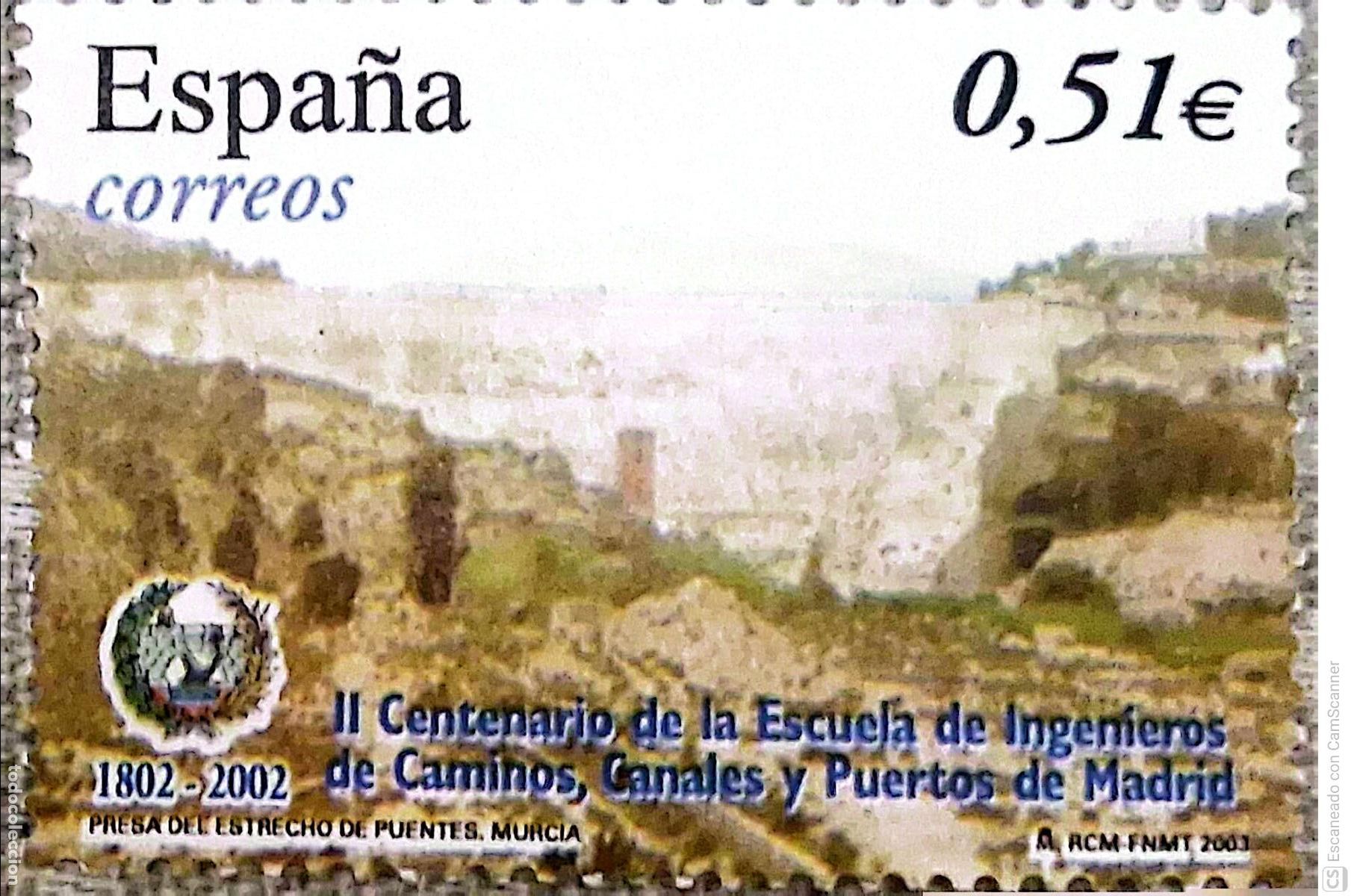 Sellos: Espa&ntilde;a. SH3967 Aniversario Escuela Ingenieros de Caminos: Presa del Estrecho de Puentes (Murcia). 2