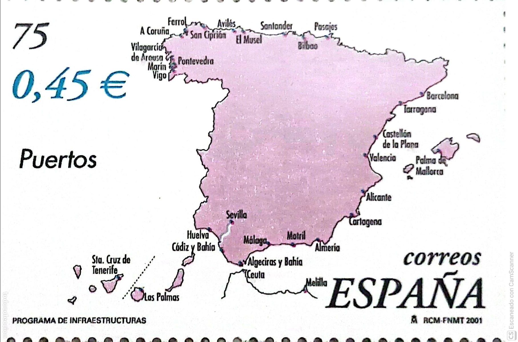 Sellos: Espa&ntilde;a. SH 3855B Programa de infraestructuras: Puertos. 2001. Sellos nuevos y numeraci&oacute;n Edifil