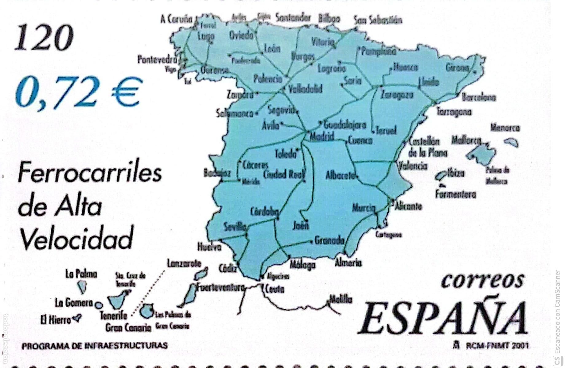 Sellos: Espa&ntilde;a. SH 3855C Programa de infraestructuras: Ferrocarriles de Alta Velocidad. 2001. Sellos nuevo