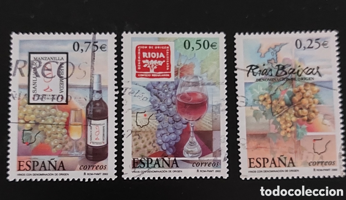 Sellos: 2002 Espa&ntilde;a Usado Vinos Denominaci&oacute;n de origen Vino Manzanilla Rioja R&iacute;as Baixas