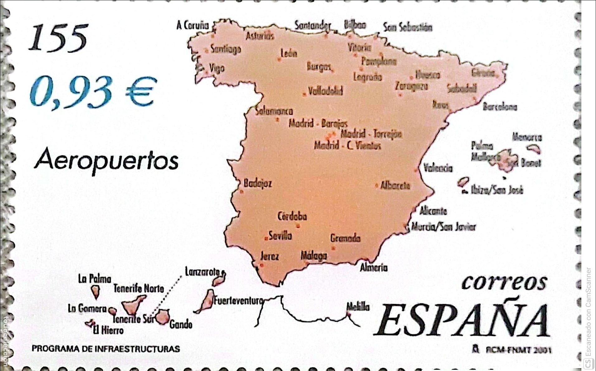 Sellos: Espa&ntilde;a. SH 3855D Programa de infraestructuras: Aeropuertos. 2001. Sellos nuevos y numeraci&oacute;n Edifil