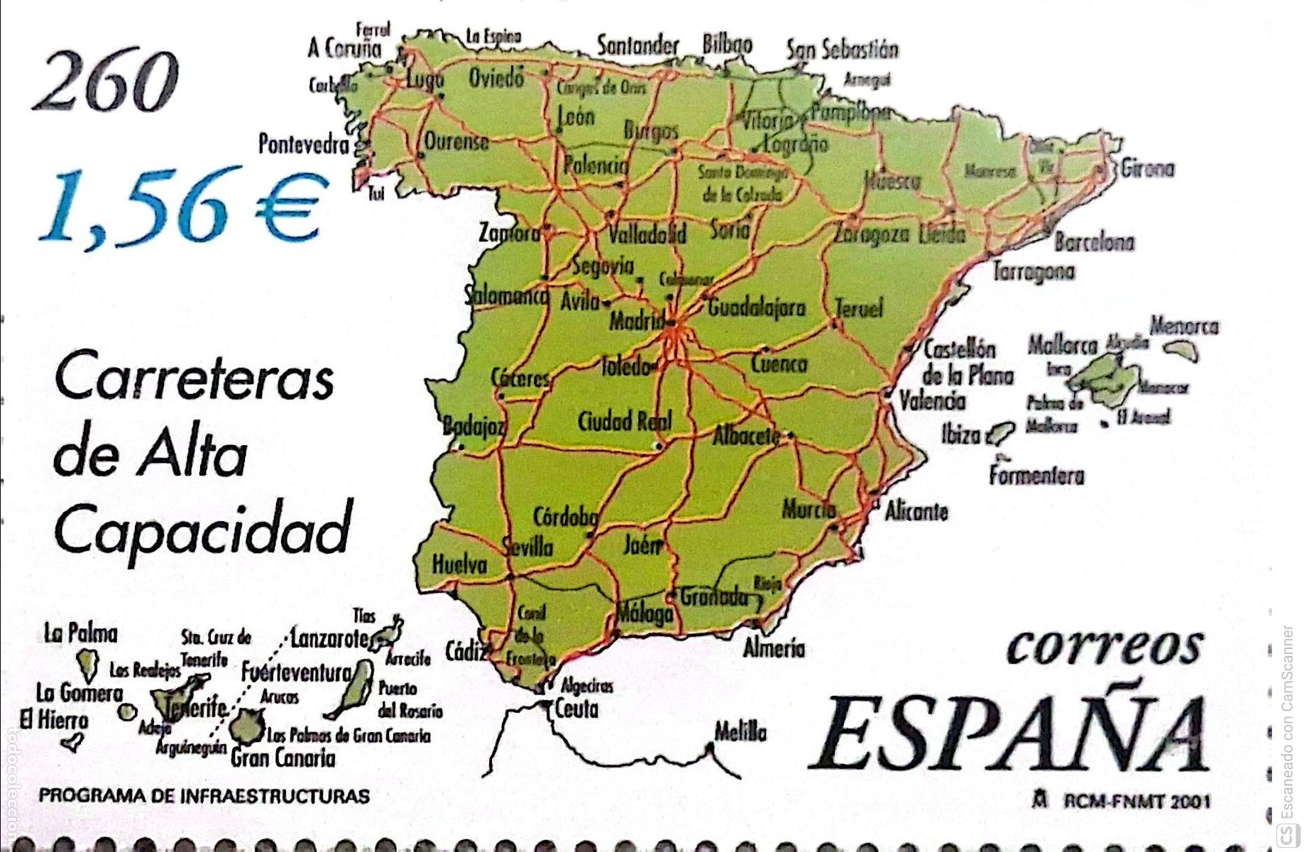 Sellos: Espa&ntilde;a. SH 3855E Programa de infraestructuras: Carreteras de Alta Capacidad. 2001. Sellos nuevos y