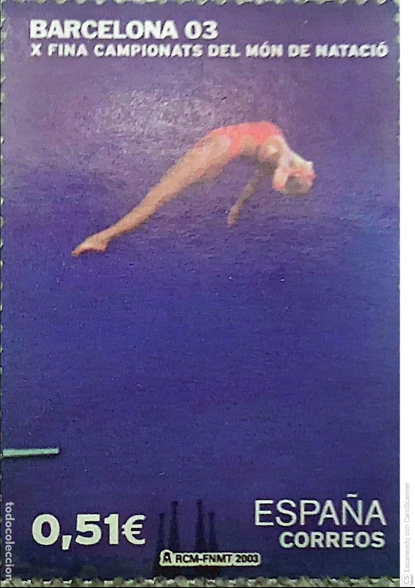Sellos: Espa&ntilde;a. 3990 Campeonato Mundial de Nataci&oacute;n: Salto. 2003. Sellos nuevos y numeraci&oacute;n Edifil.