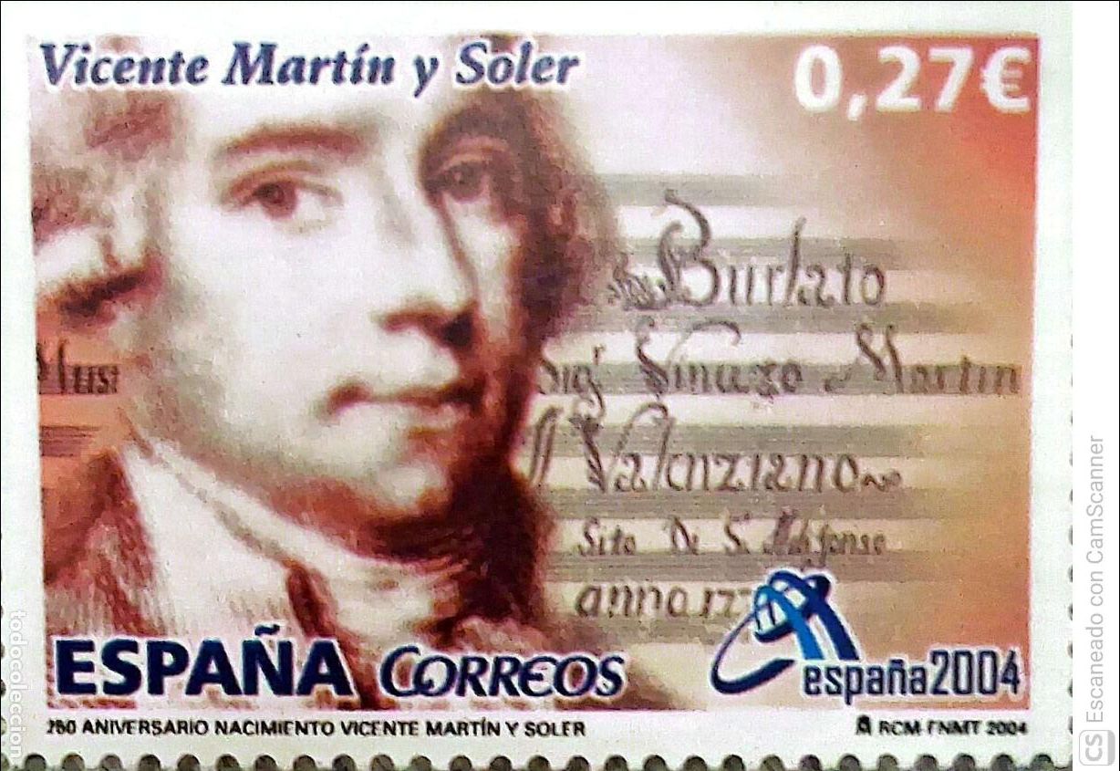 Sellos: Espa&ntilde;a. 4085 Valencia. M&uacute;sica: Compositor Vicente Mart&iacute;n. 2004. Sellos nuevos y numeraci&oacute;n Edifil.