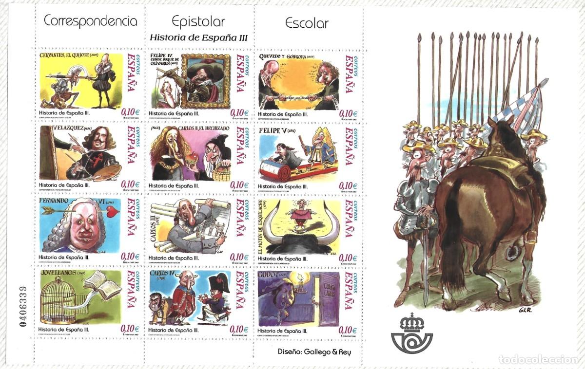 Briefmarken: ESPA&Ntilde;A - 2002 - CORRESPOMDEMCIO EPISTOLAR ESCOLAR - HISTORIA DE ESPA&Ntilde;A III - MINIPLIEGO - MNH