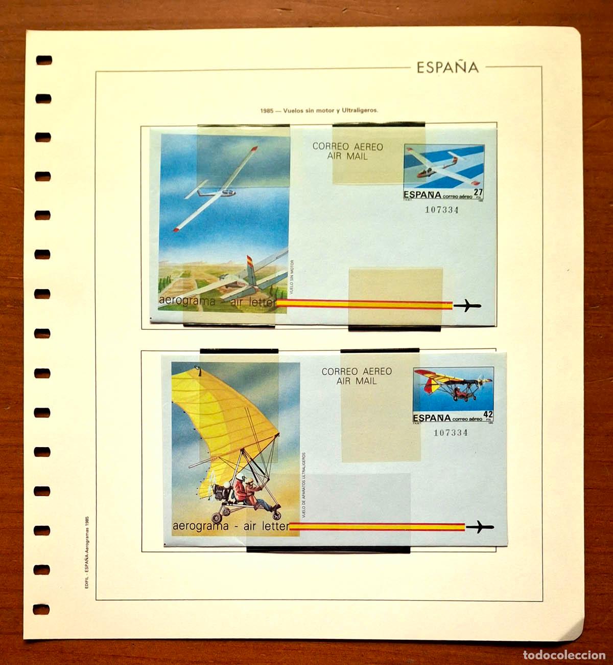 Sellos: 1985, Hoja Edifil con Aerogramas