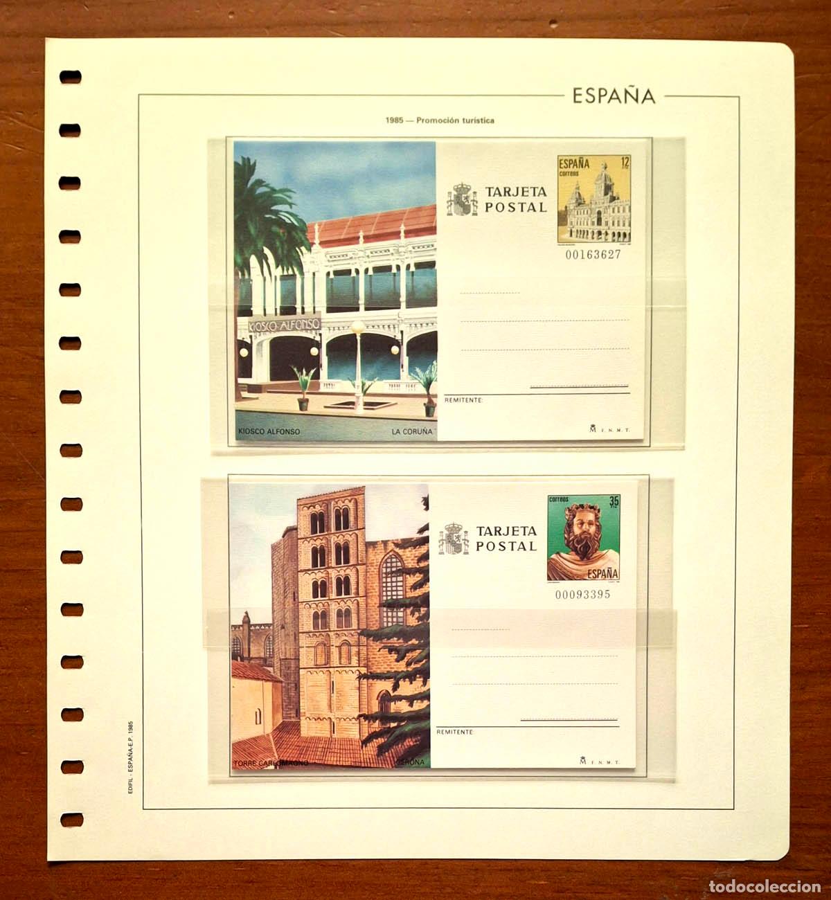 Sellos: 1985, Hoja Edifil con enteros postales1985