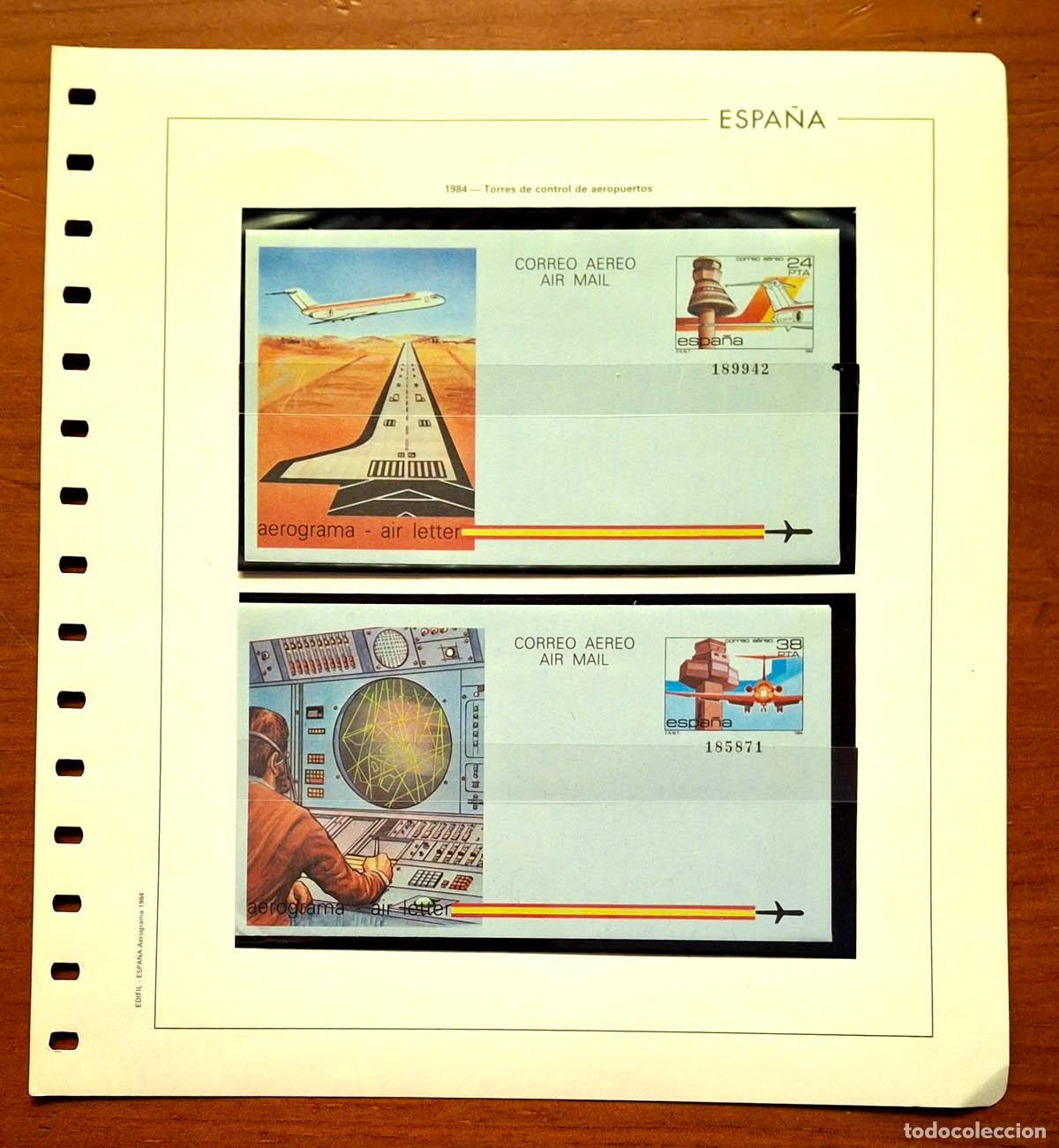 Sellos: 1984, Hoja Edifil con Aerogramas