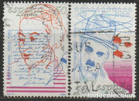 Sellos: Espa&ntilde;a n&ordm; 3013/4 Centenarios, Gabriela Mistral, Chaplin (Charlot) USADO serie completa