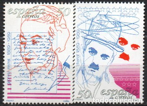 Sellos: Espa&ntilde;a n&ordm; 3013/4 Centenarios, Gabriela Mistral, Chaplin (Charlot) NUEVO ** SERIE COMPLETA
