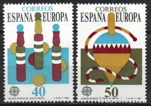 Sellos: Edifil 3008/9, Europa 1989, Juegos infantiles: Bolos y trompo, nuevo *** (serie completa)