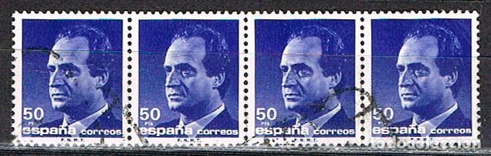 Sellos: EDIFIL 3005, SERIE BASICA: EL REY JUAN CARLOS I, USADO EN TIRA DE 4