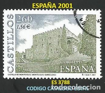 Sellos: ESPA&Ntilde;A 2001 - ES 3788 - CASTILLO DE MONTESQUIU (BARCELONA) - 1 SELLO USADO