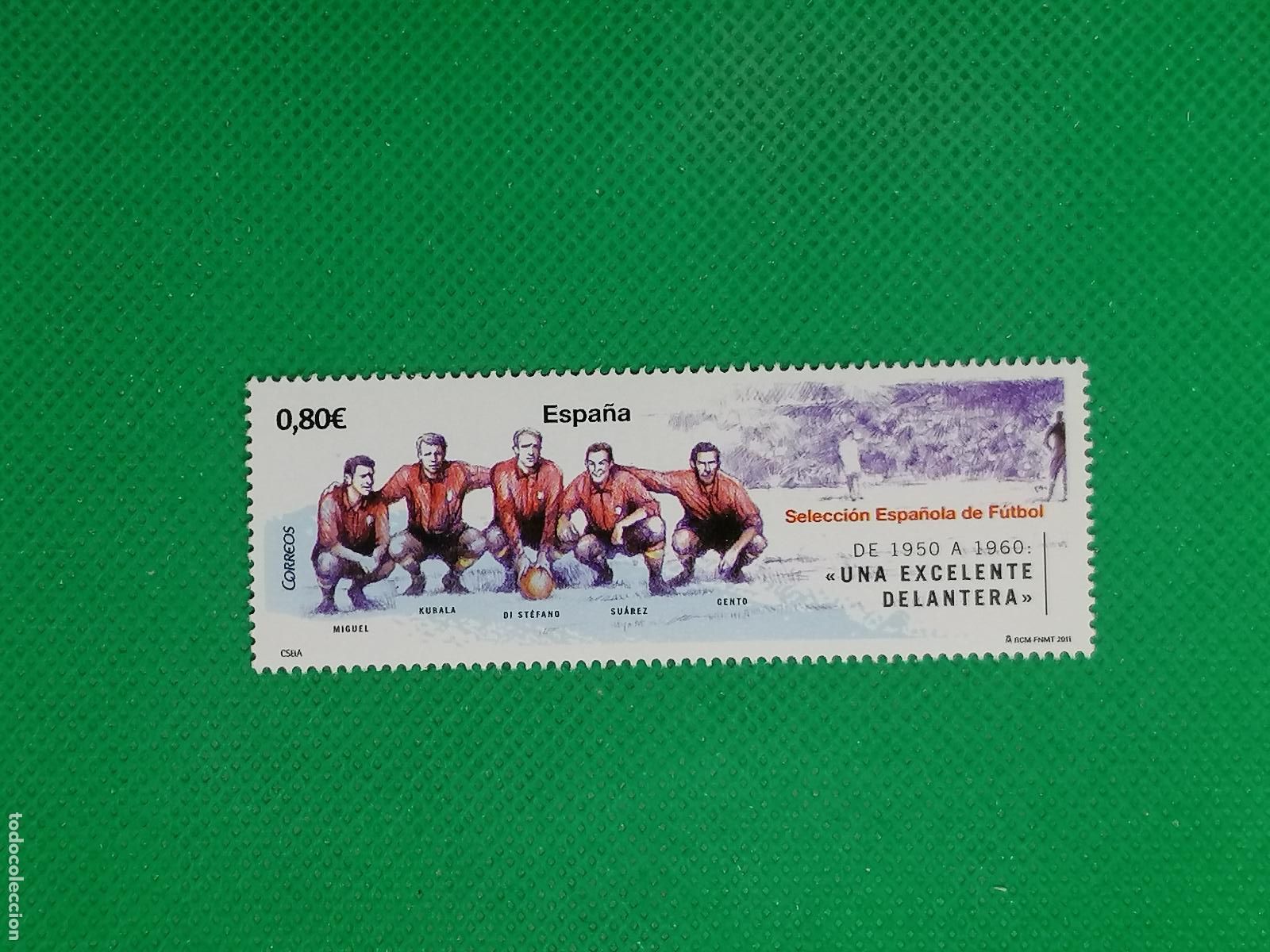 Sellos: SELLO CORREOS SIN USAR SELECCION ESPA&Ntilde;OLA KUBALA DI STEFANO GENTO 0.8&euro; 1950 A 1960 FNMT 2011