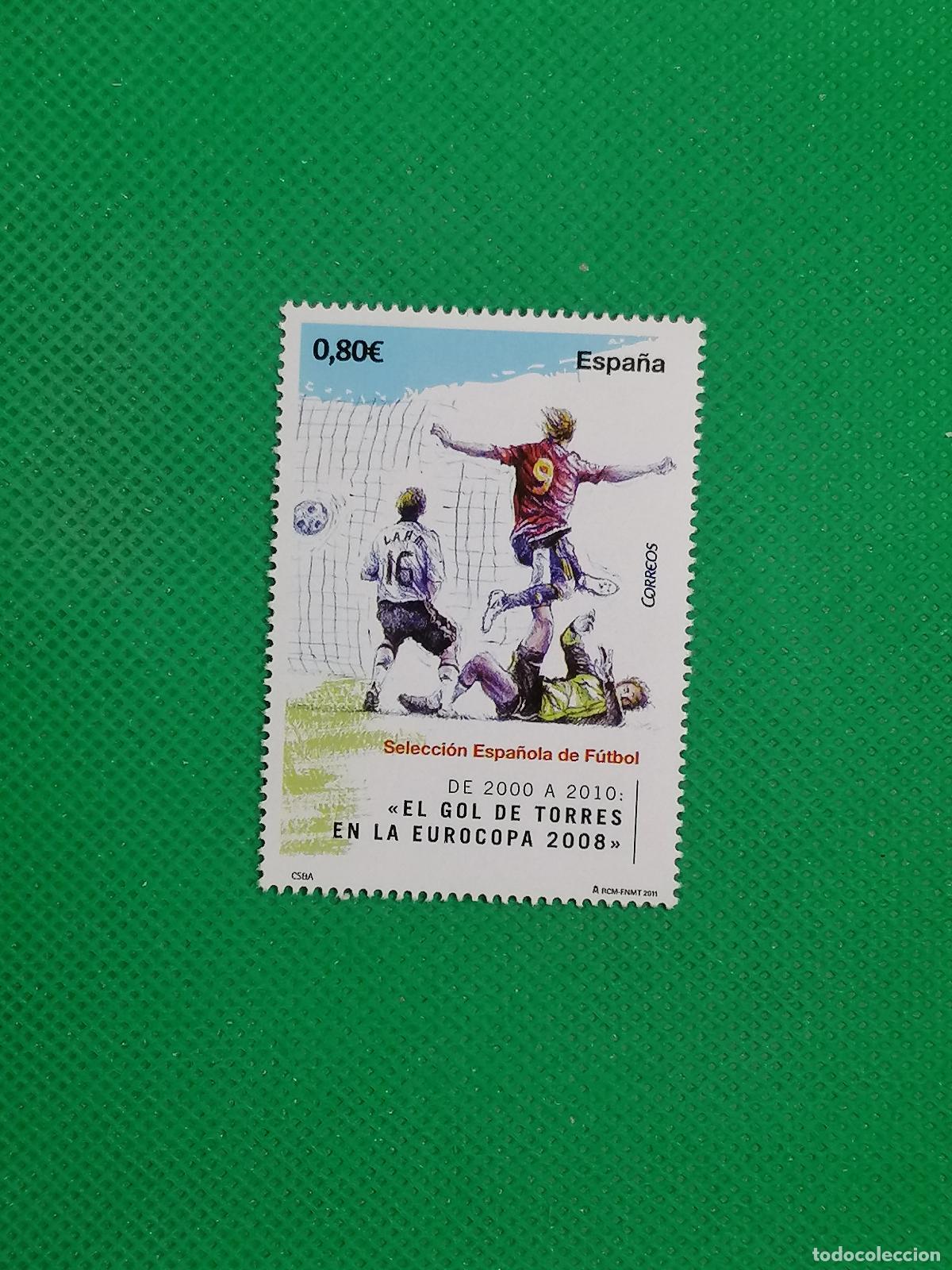 Sellos: SELLO CORREOS SIN USAR SELECCION ESPA&Ntilde;OLA EL GOL DE TORRES EUROCOPA 2008 0.8&euro; 2000 A 2010 FNMT 2011