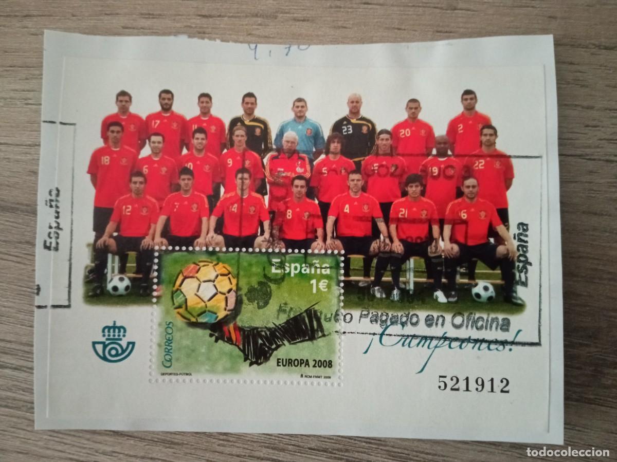 Sellos: HOJA BLOQUE CAMPEONES EUROPA 2008, PEGADA Y MATASELLADA