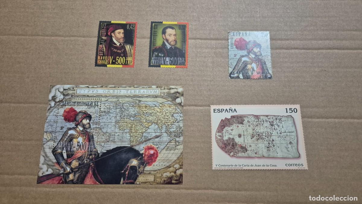 Sellos: SELLOS BELGICA ESPA&Ntilde;A EMISION CONJUNTA CARLOS V HOJA BLOQUE + SELLOS Y SELLO DE LA HOJA BLOQUE