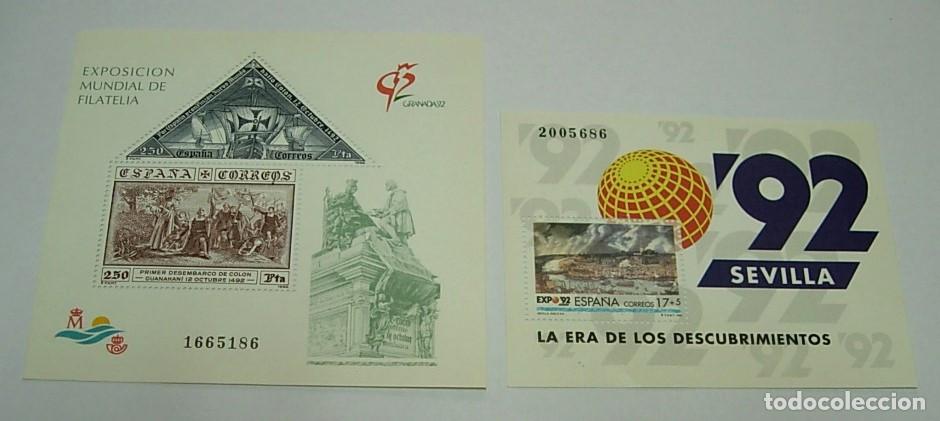 Sellos: Sello nuevo Exposici&oacute;n Mundial de Filatelia Granada '92 + Sello nuevo Sevilla '92