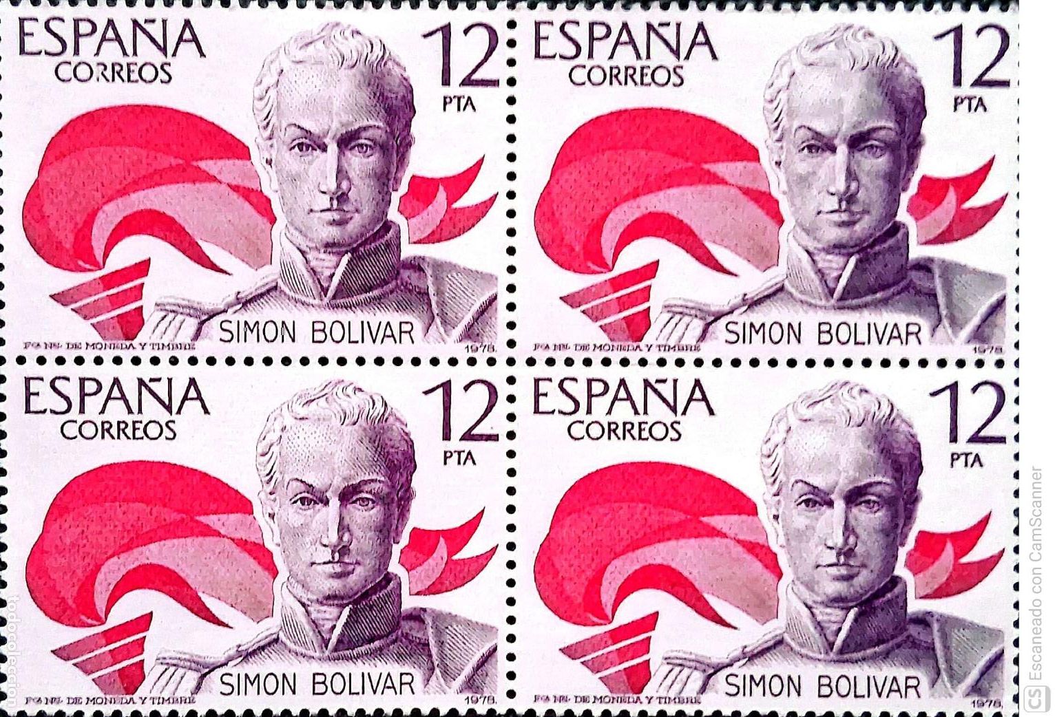 Sellos: Espa&ntilde;a. 2490 Am&eacute;rica-Espa&ntilde;a: Sim&oacute;n Bol&iacute;var, en bloque de cuatro. 1978. Sellos nuevos y numeraci&oacute;n Ed