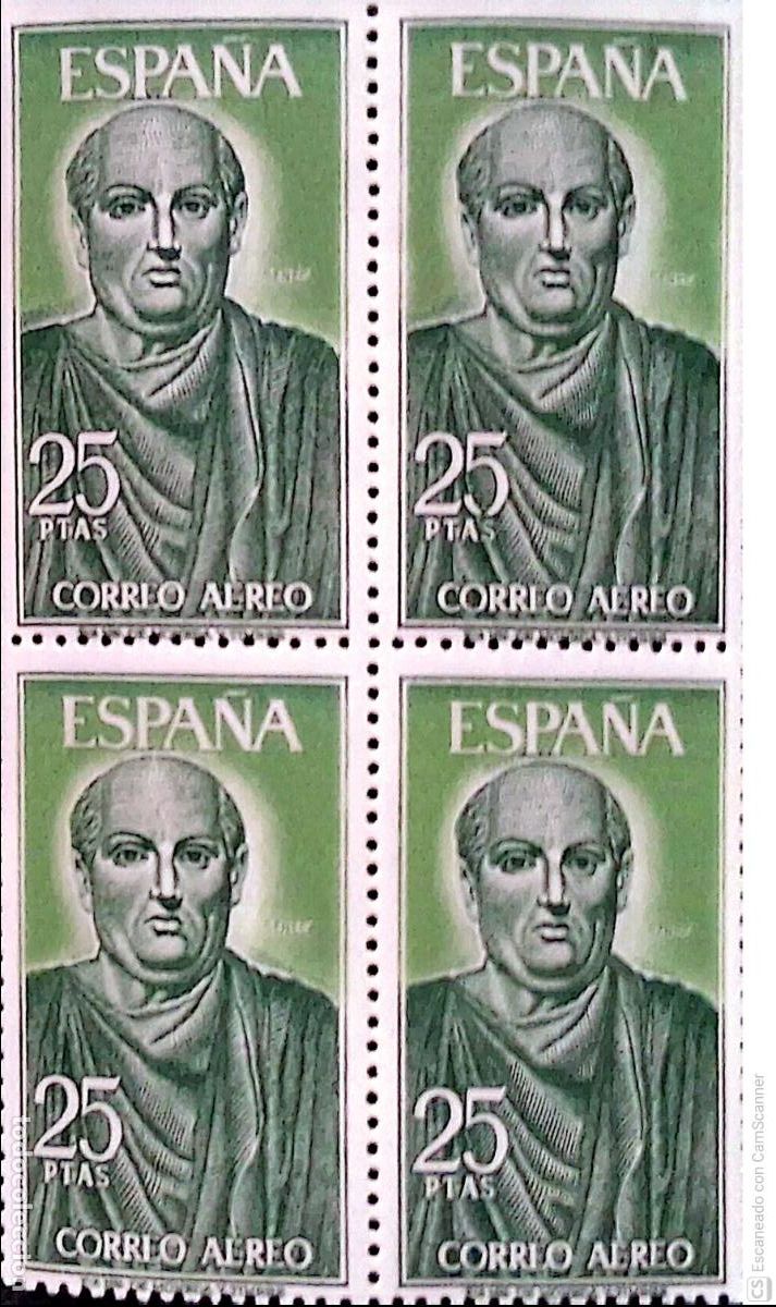 Sellos: Espa&ntilde;a. 1707 Personajes: Lucio Anneo S&eacute;neca, en bloque de cuatro. 1966 Sellos nuevos y numeraci&oacute;n Ed