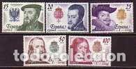 Sellos: Espa&ntilde;a. 2552/56 Reyes Casa de Austria: Carlos I, Felipe II, Felipe III, Felipe IV, Carlos II. 1979.