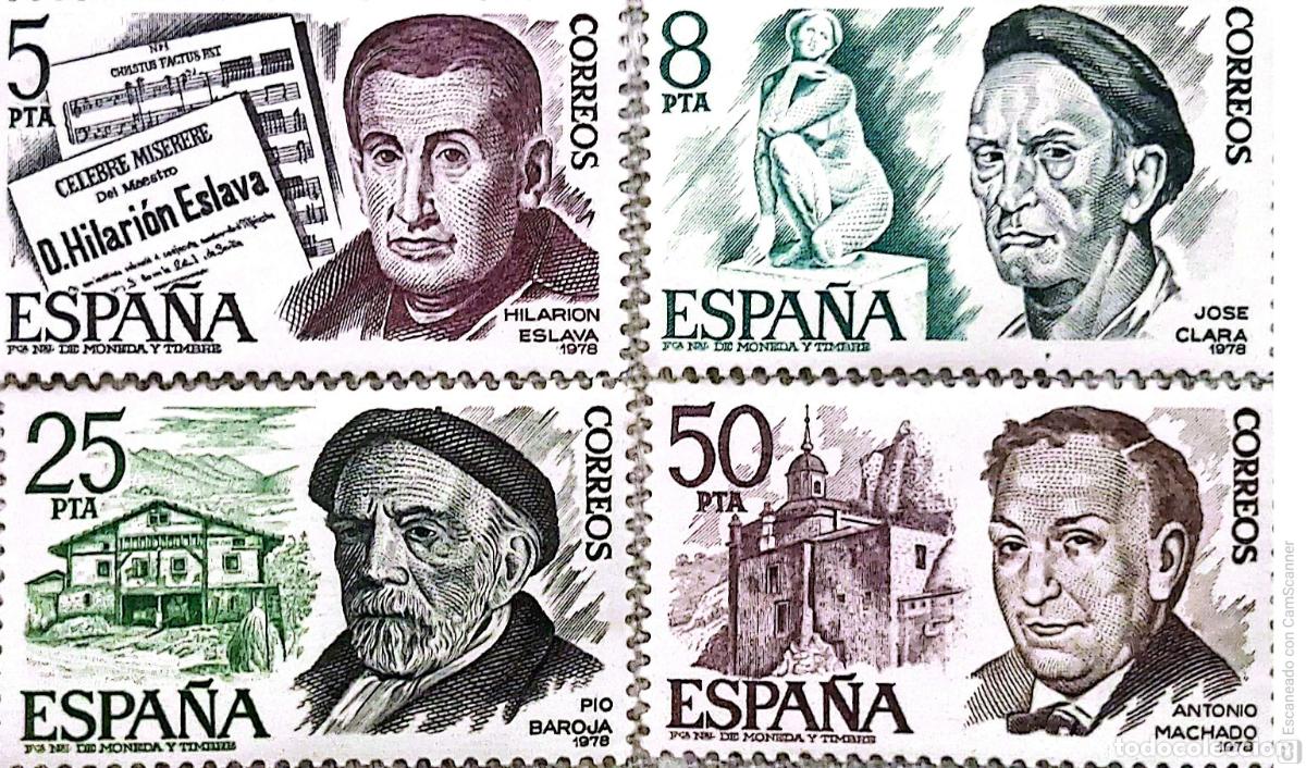 Sellos: Espa&ntilde;a. SPD 2456/59 Personajes: Hilari&oacute;n Eslava, Jos&eacute; Clar&aacute;, P&iacute;o Baroja, Antonio Machado. 1978. ﻿Sel