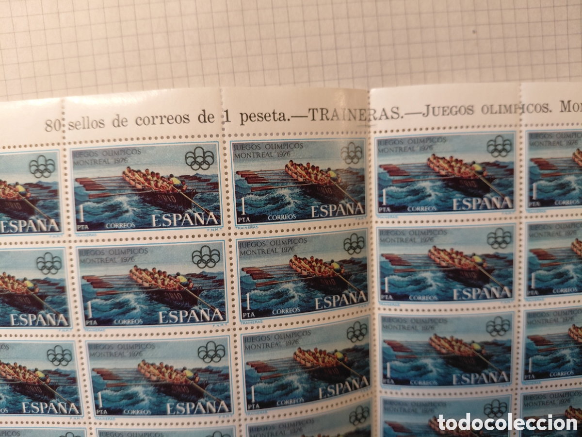 Sellos: Pliego 80x1 pta Traineras JJOO Montreal 1976