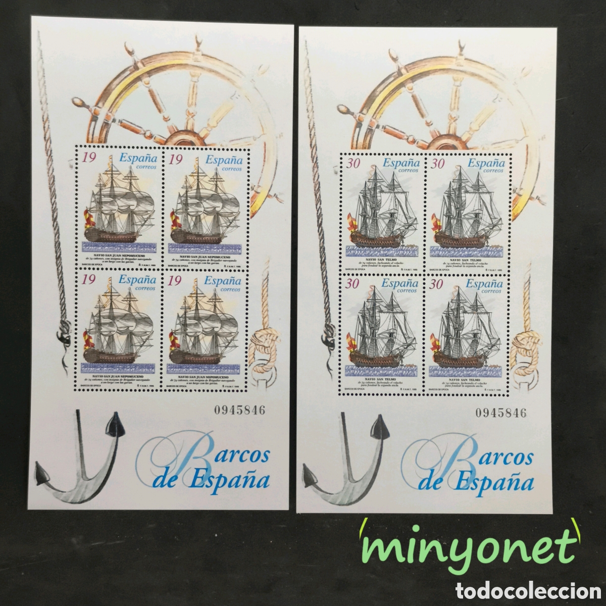 Sellos: Hojas 3352 y 3353 - Barcos de Espa&ntilde;a 1995