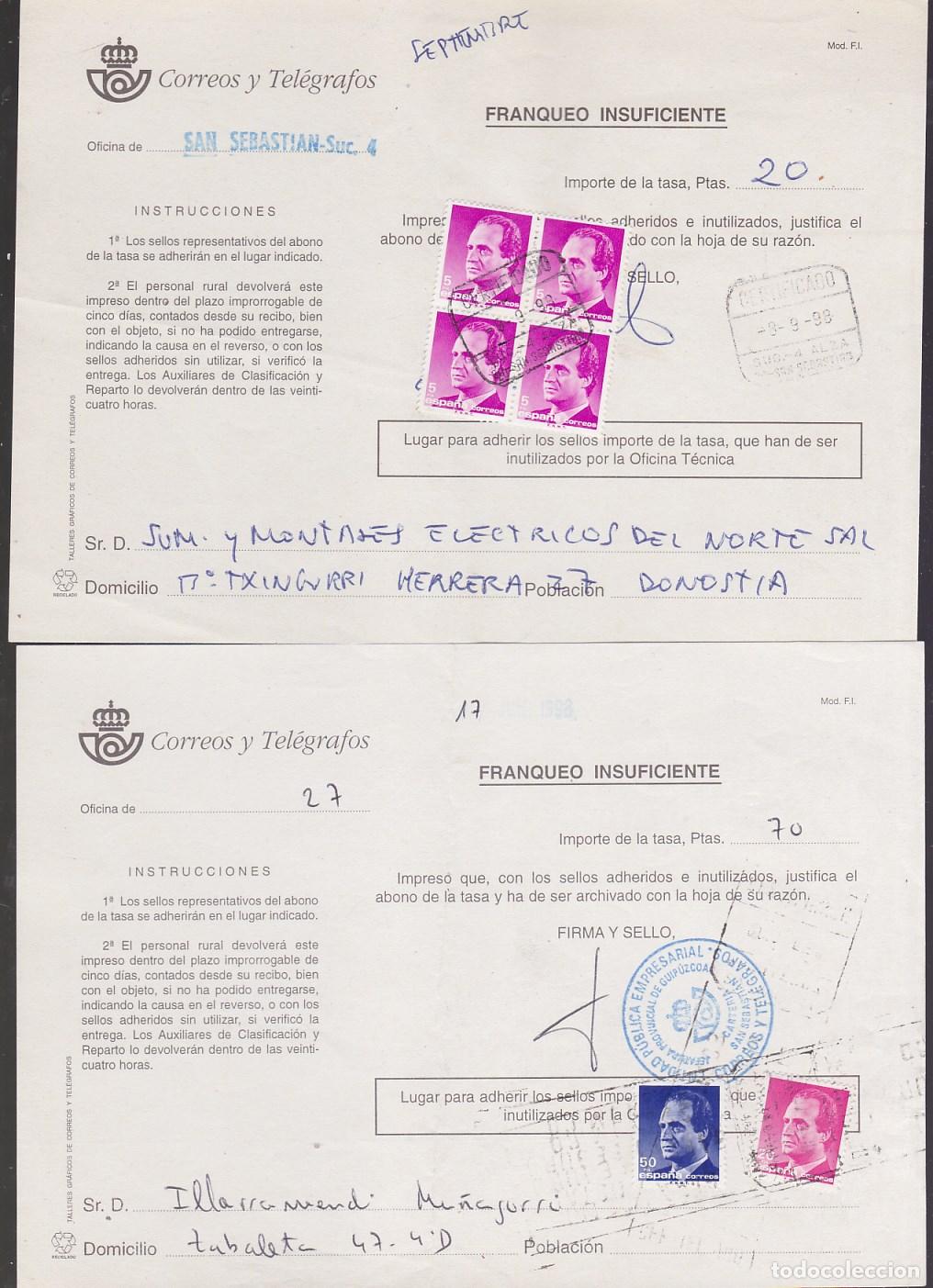 Sellos: GP-5- Lote 11 Documentos CORREOS Guipuzcoa .MULTAS por FRANQUEO INSUFICIENTE