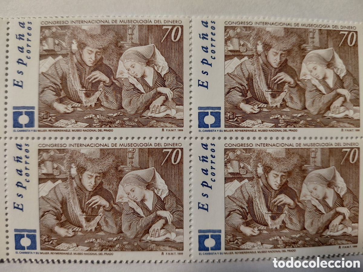 Selos: Bloque de 4x70 pts Congreso internacional museo logia del dinero 1999