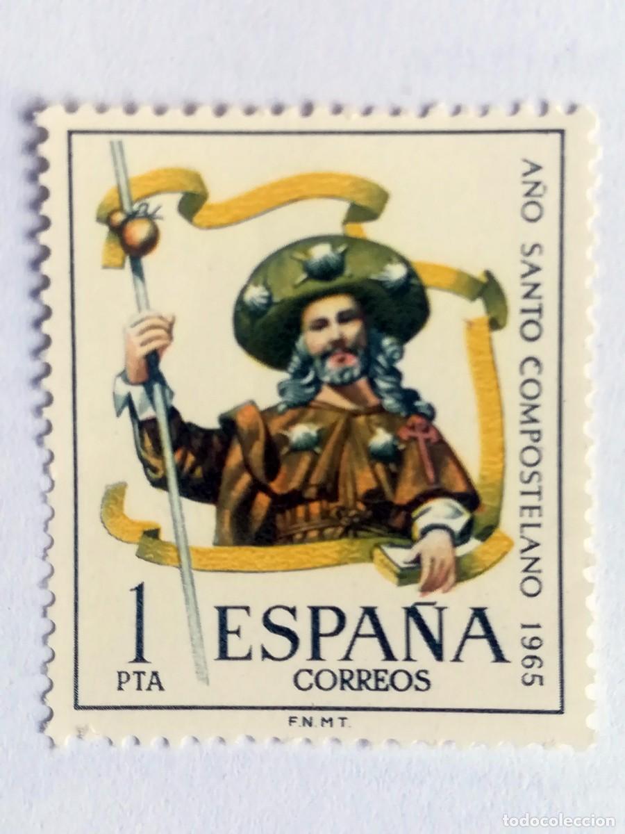 Sellos: Edifil 1672. A&ntilde;o Santo Compostelano. Ap&oacute;stol Santiago. Sello 1 pta. 1965
