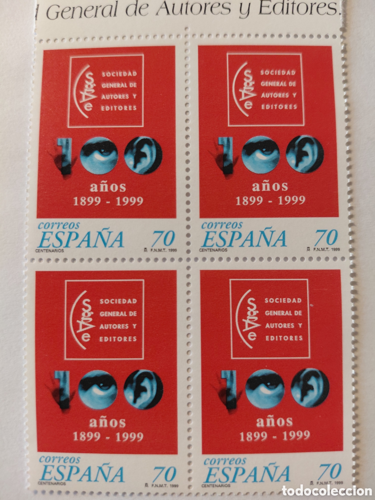 Sellos: Bloque 4x70 pts Sociedad de autores 1999