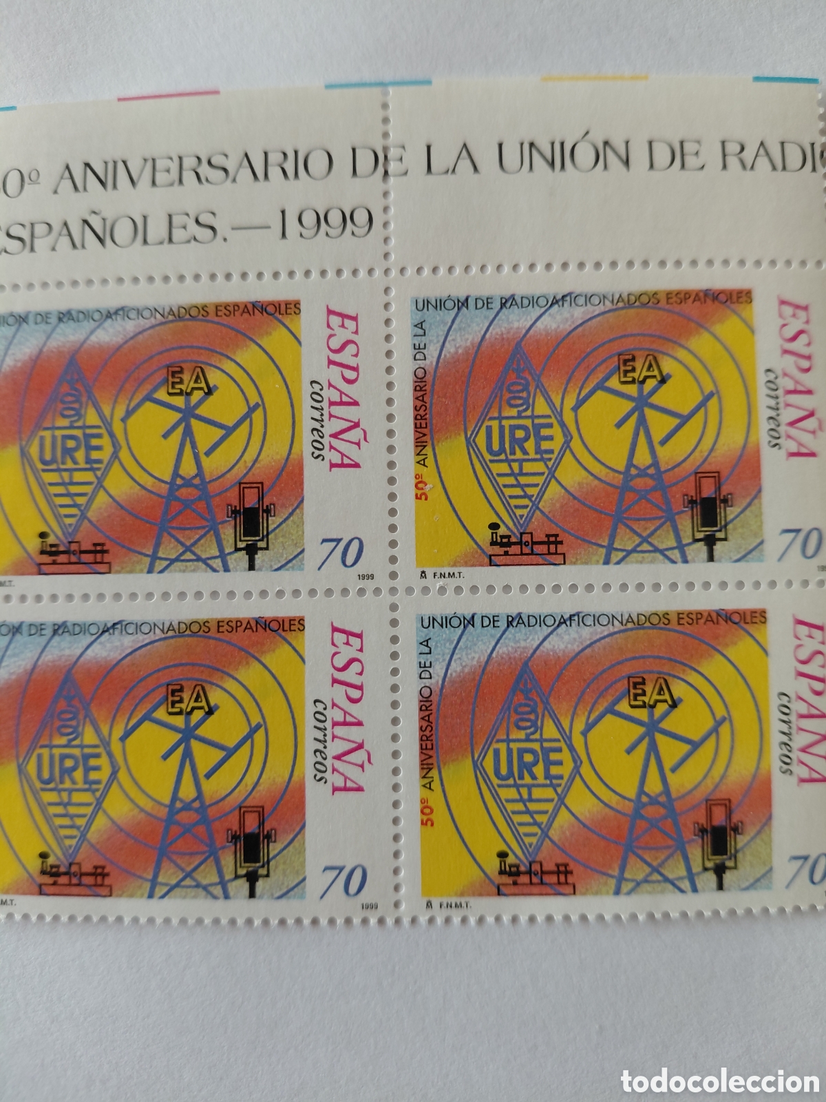 Sellos: Bloque 4x70 uni&oacute;n radioaficionados espa&ntilde;oles 1999