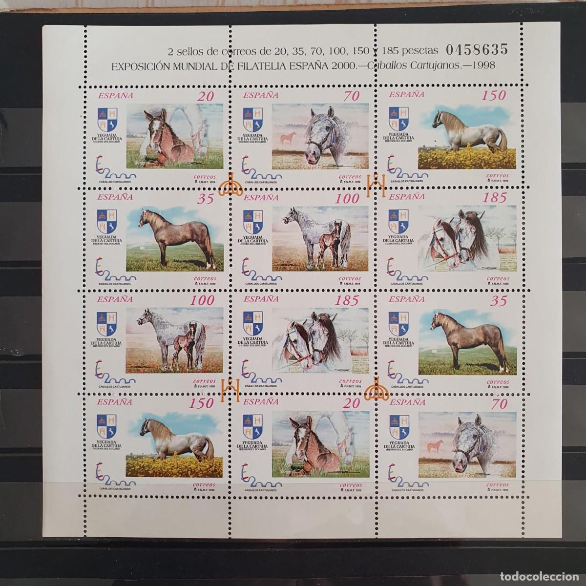 Sellos: HOJA BLOQUE EDIFIL 3608 ** A 3613 ** CABALLOS ESPA&Ntilde;A 1998