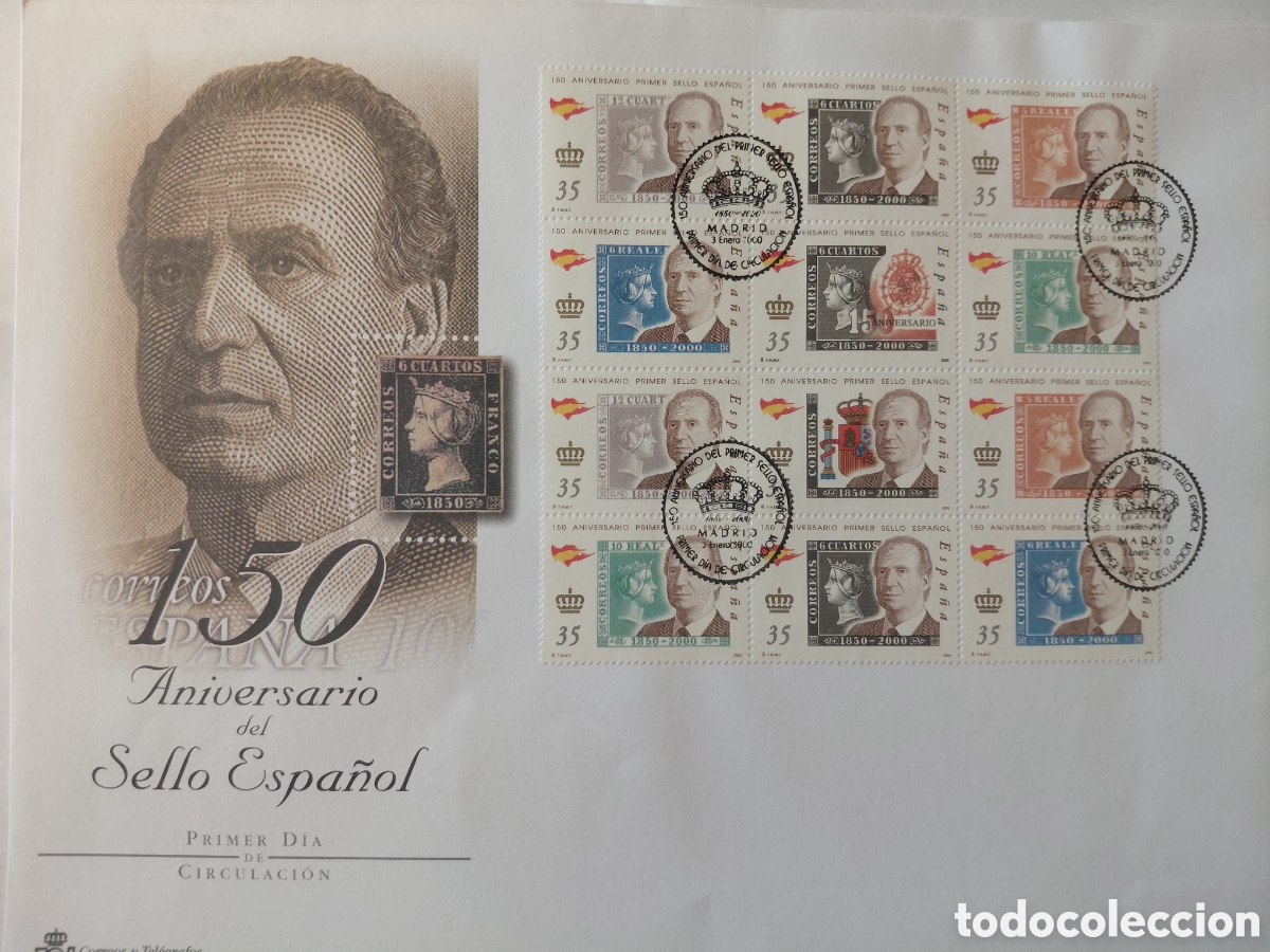 Sellos: SPD 150 aniversario primer sello espa&ntilde;ol 2000